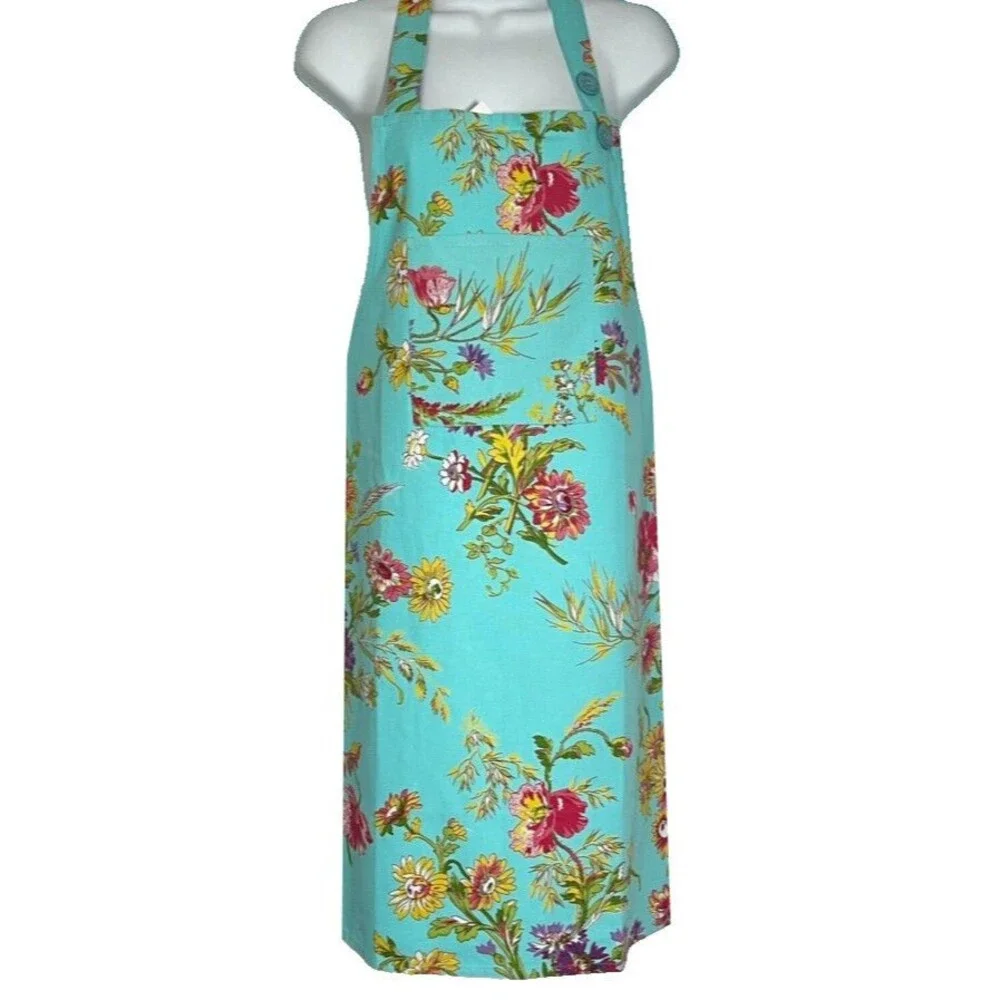April Cornell Kitchen Apron French Country Turquoise Wildflowers Floral Lavender